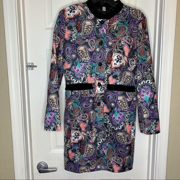 Long Sleeve Paisley Print Shift Coat Size XL - Picture 1 of 10